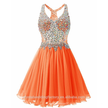 Echtes Foto Puffy Sexy Layered Heavy Crystals Orange Kurze Cocktailkleider MC2568